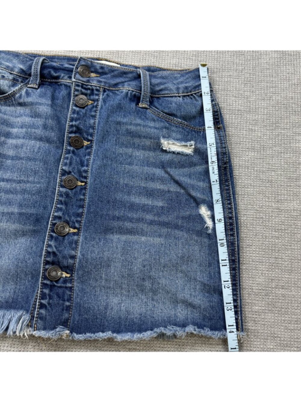 Mudd Denim Skirt Womens Size 1 Blue Distressed Button Front FLX Stretch Raw Hem - Picture 10 of 12